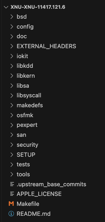 XNU source tree in VS Code